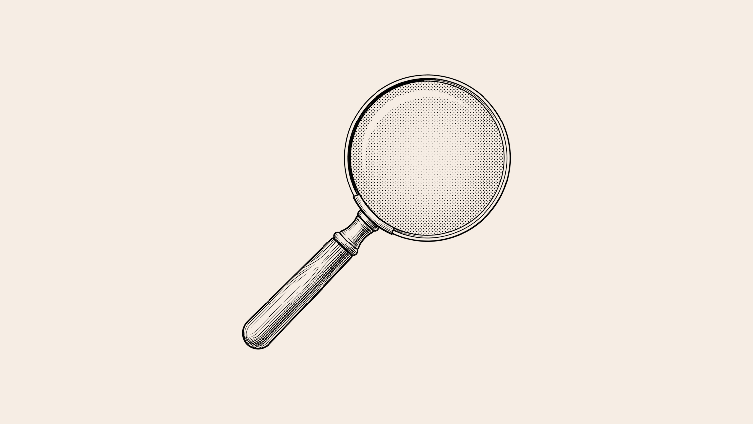 Engraved illustration of a magnifying glass with a fogged dotted lens you cannot see through, on a sand background